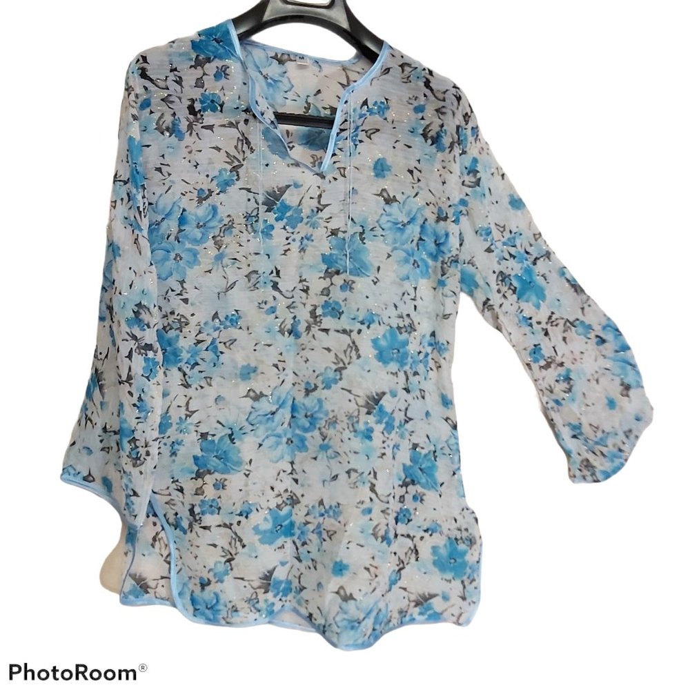 *3/$20* NWOT handmade tunic blue/white floral